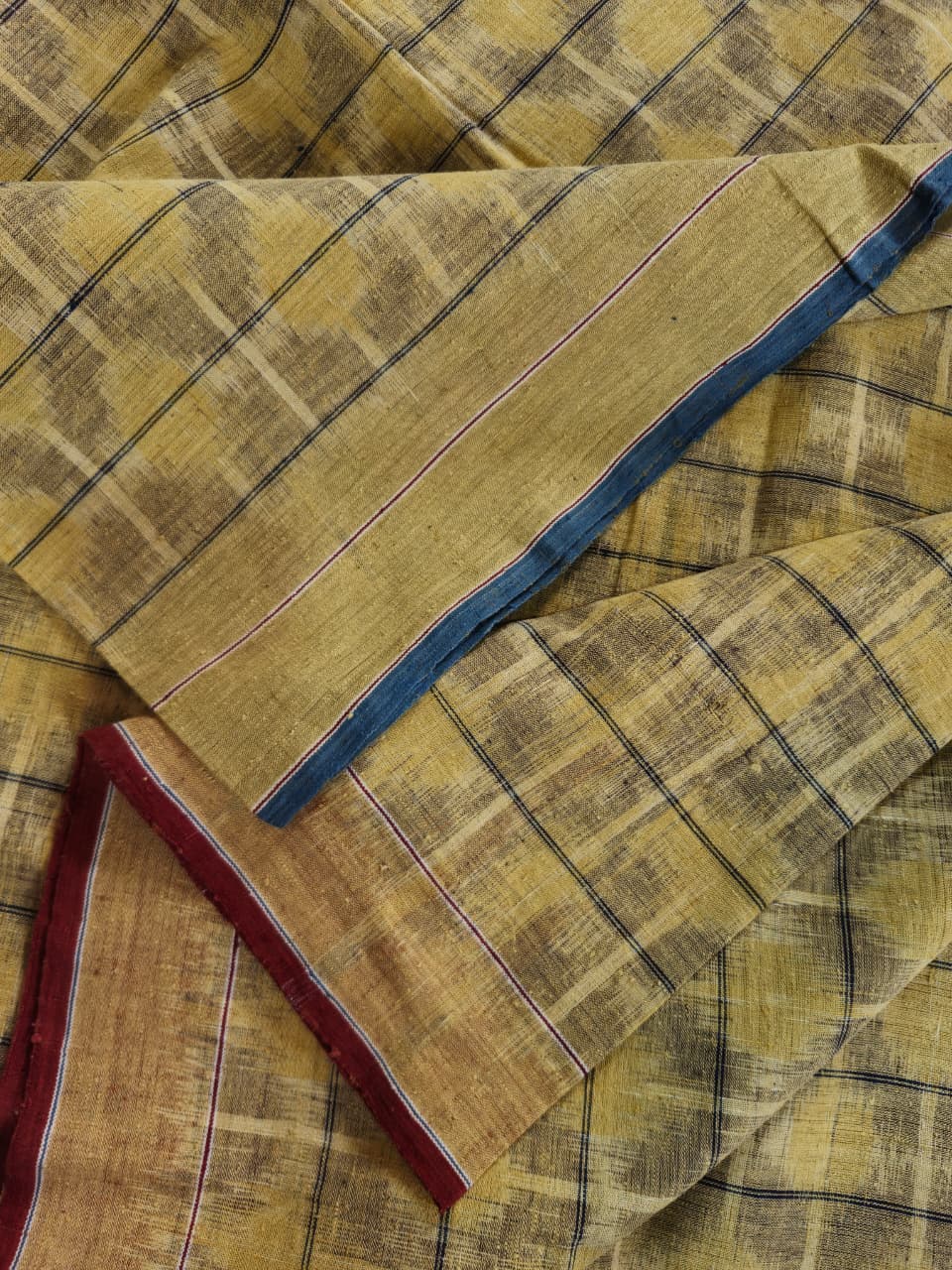 ORGANIC WEFT IKKATH  : ANAR YELLOW :DEEP INDIGO: KORA