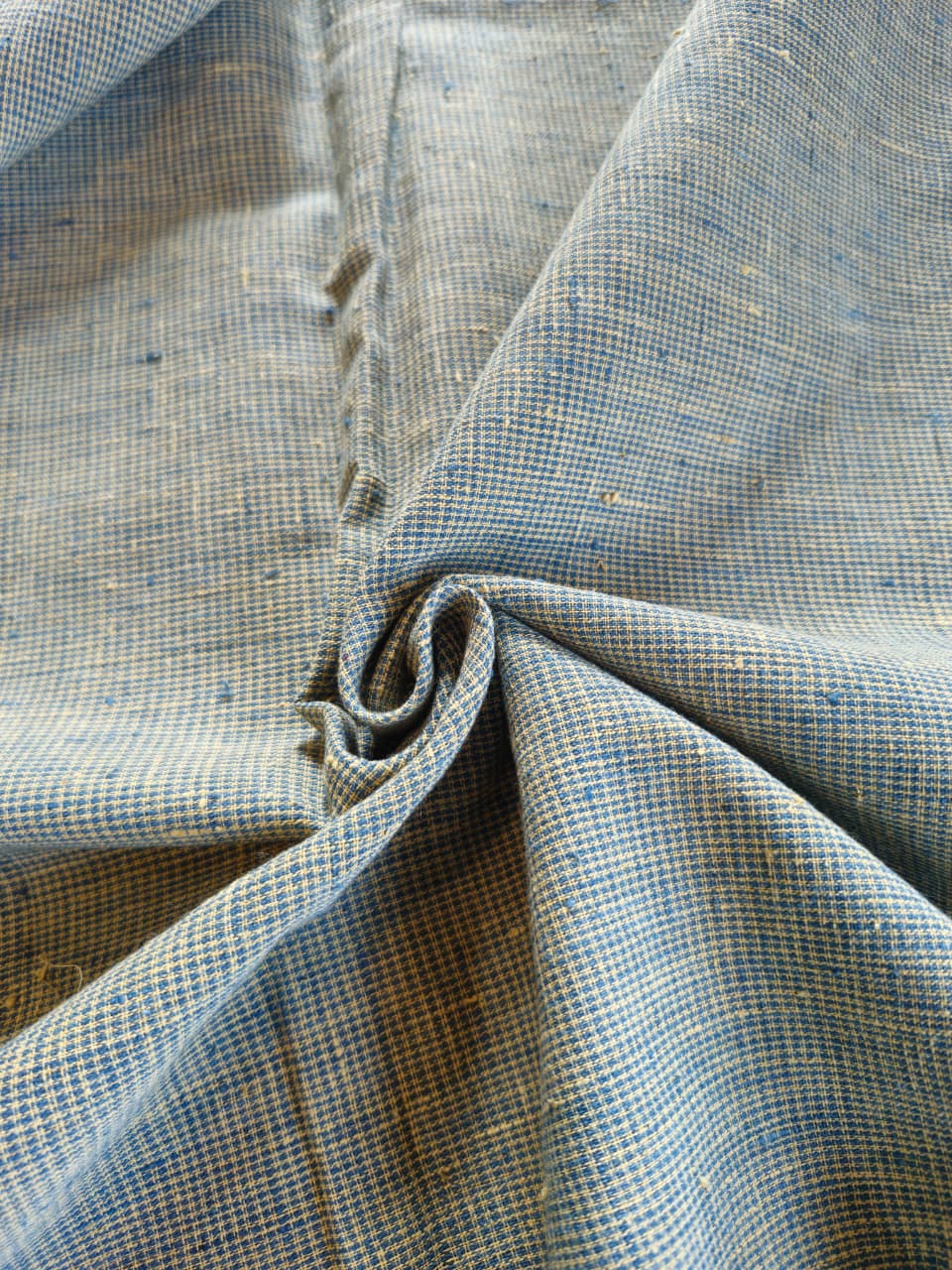 MICRO CHECKS ORGANIC : DARK INDIGO:ANAR YELLOW