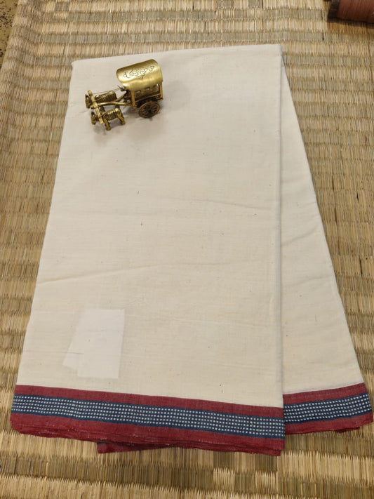SOLID SAREE : KORA : DARK INDIGO : ALIZARIN RED