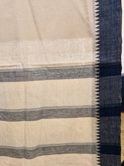 GEOMETRIC  KORA SAREE : KORA : INDIGO BLUE