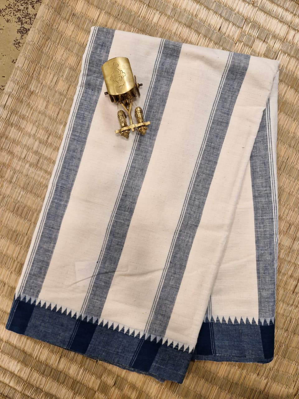 GEOMETRIC  KORA SAREE : KORA : INDIGO BLUE