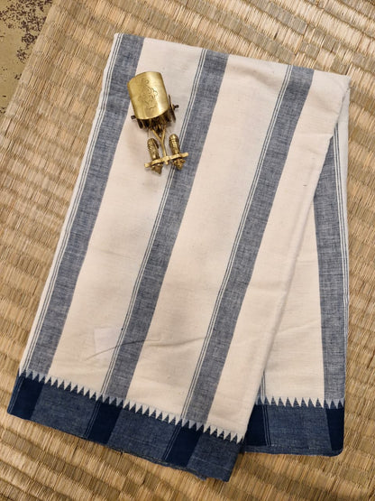 GEOMETRIC  KORA SAREE : KORA : INDIGO BLUE