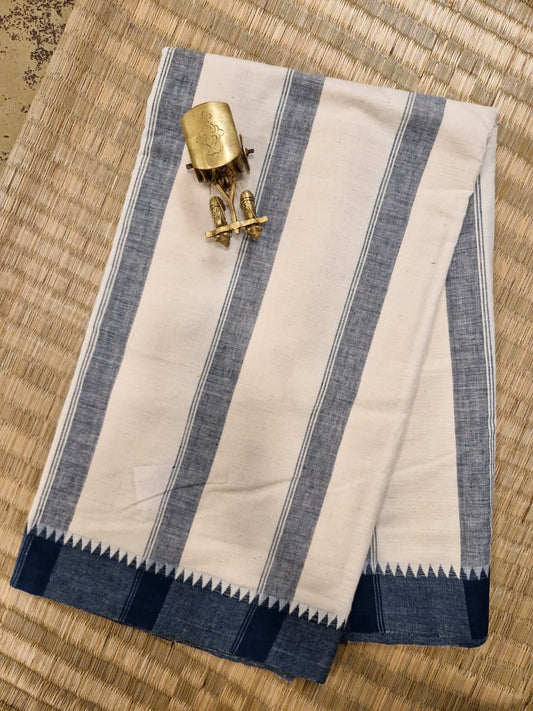 GEOMETRIC  KORA SAREE : KORA : INDIGO BLUE