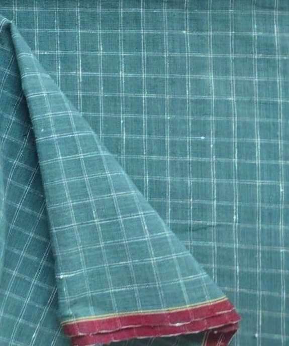 ORGANIC GEOMETRIC FABRIC:GREEN INDIGO :KORA RUMAL CKECKS