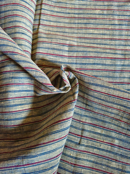 ORGANIC GEOMETRIC FABRIC:   INDIGO:KORA: ALIZARIN RED :ANAR