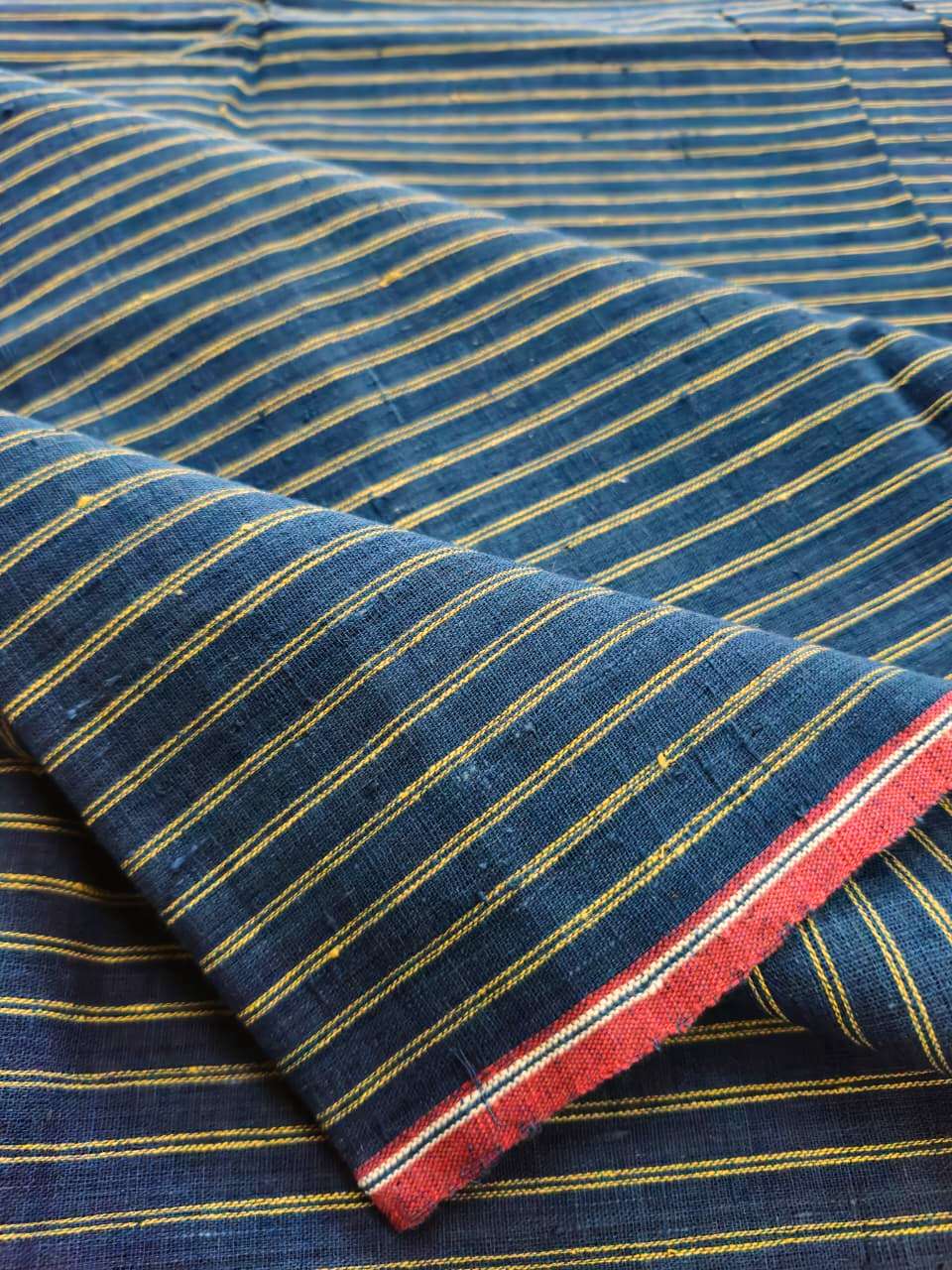ORGANIC GEOMETRIC FABRIC: ANAR YELLOW :DEEP INDIGO