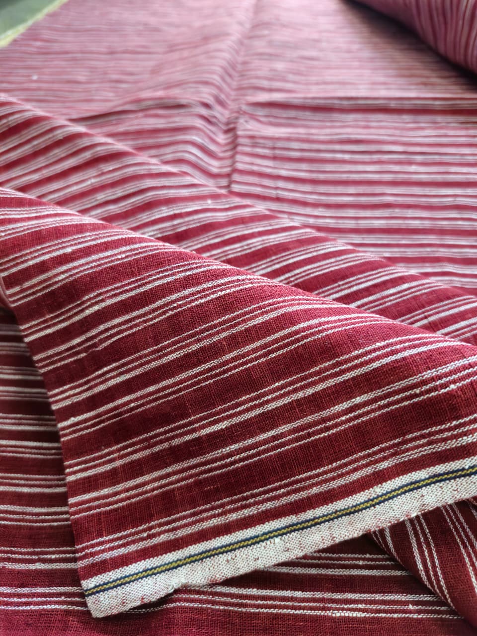 ORGANIC GEOMETRIC FABRIC:  ALIZARIN RED  3 LINE KORA STRIPE
