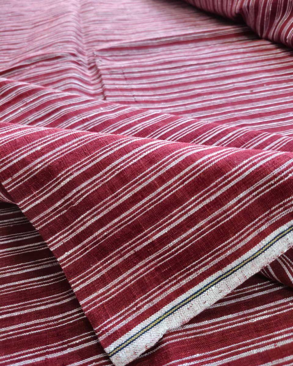 ORGANIC GEOMETRIC FABRIC:  ALIZARIN RED  3 LINE KORA STRIPE