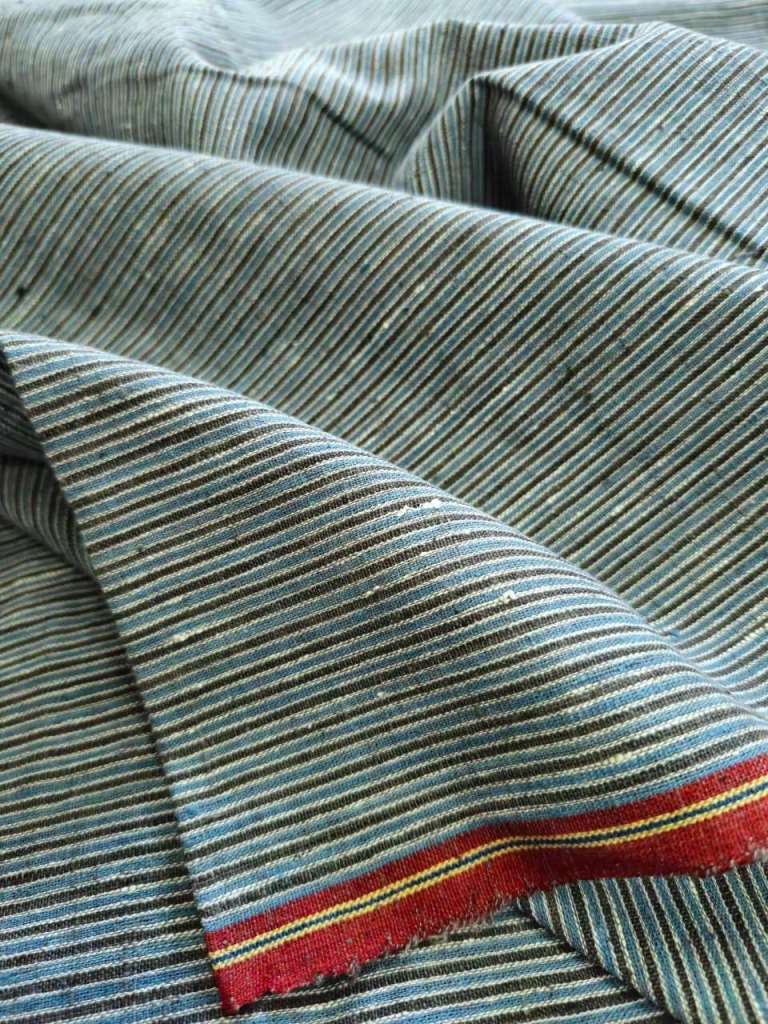 ORGANIC GEOMETRIC FABRIC: LIGHT INDIGO : BLACK  :KORA :