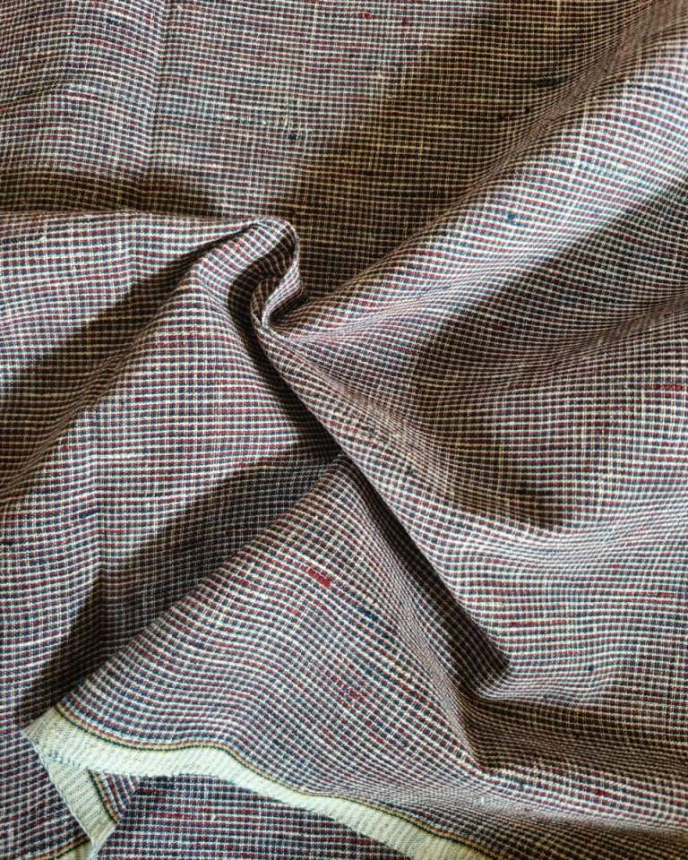 ORGANIC GEOMETRIC FABRIC:  INDIGO:KORA: ALIZARIN RED :ANAR