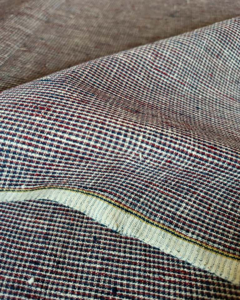 ORGANIC GEOMETRIC FABRIC:  INDIGO:KORA: ALIZARIN RED :ANAR