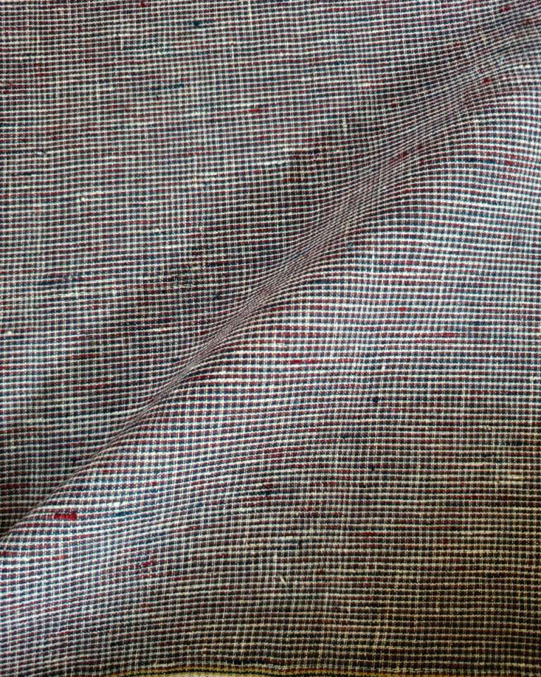 ORGANIC GEOMETRIC FABRIC:  INDIGO:KORA: ALIZARIN RED :ANAR