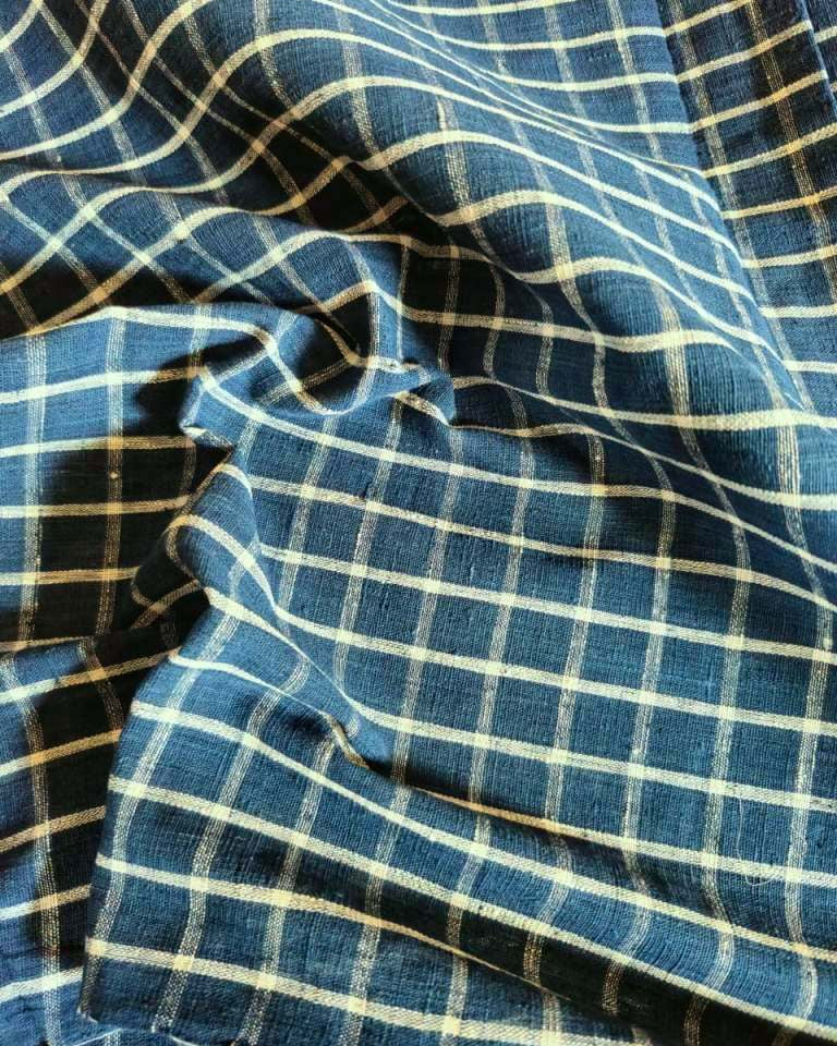 ORGANIC GEOMETRIC FABRIC: INDIGO: KORA CHECKS