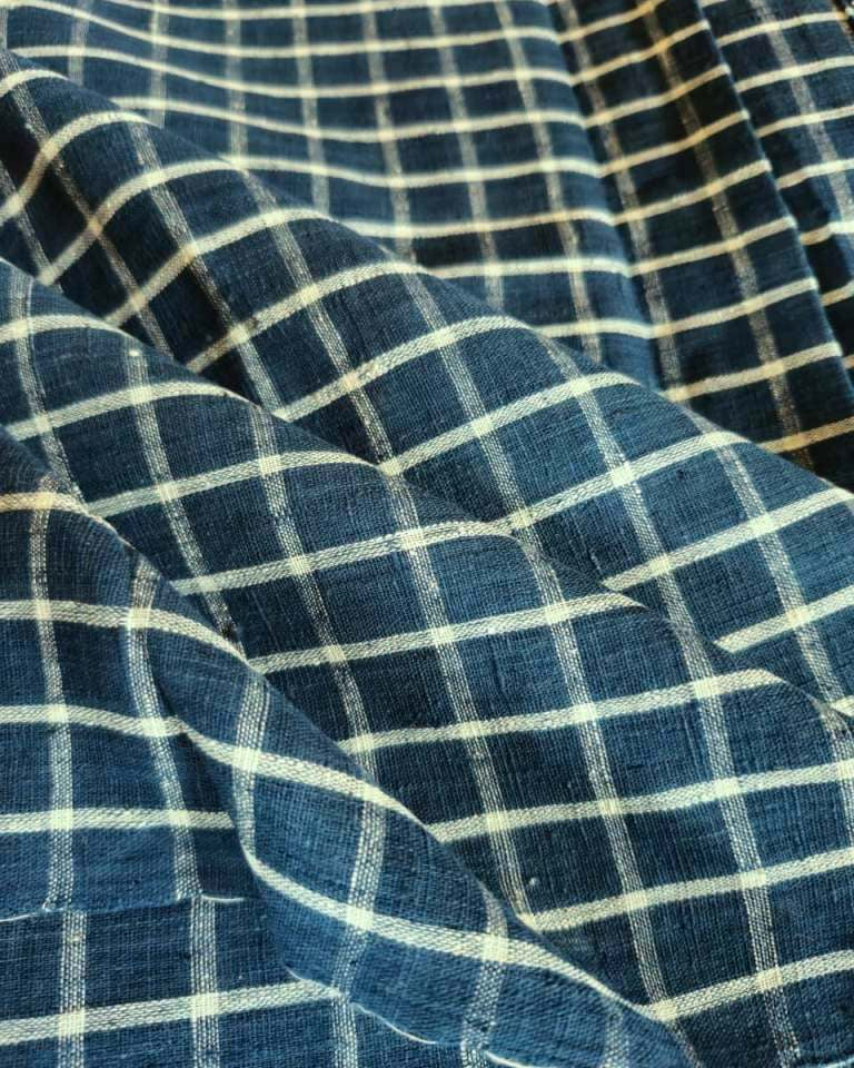 ORGANIC GEOMETRIC FABRIC: INDIGO: KORA CHECKS