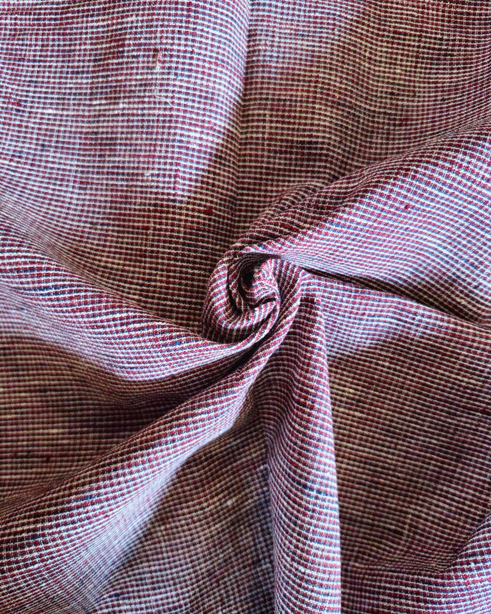 ORGANIC GEOMETRIC FABRIC:   INDIGO:KORA: ALIZARIN RED