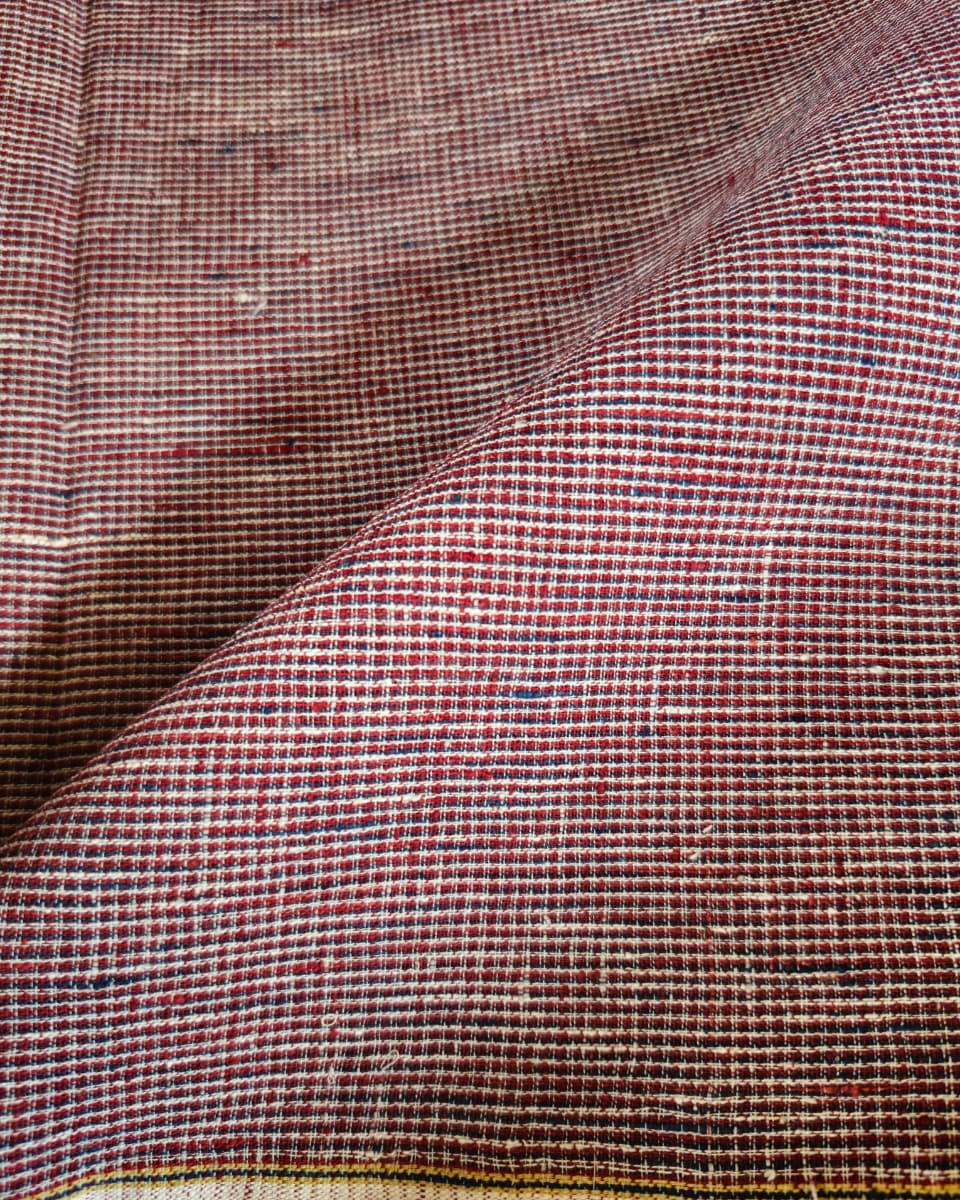 ORGANIC GEOMETRIC FABRIC:   INDIGO:KORA: ALIZARIN RED