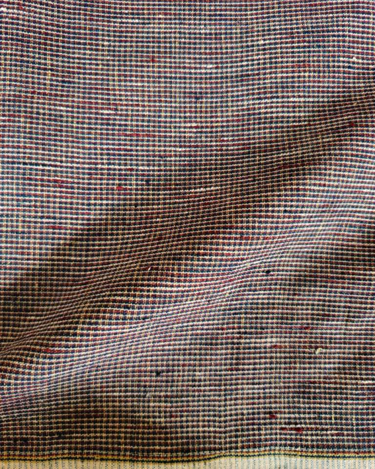 ORGANIC GEOMETRIC FABRIC:  INDIGO:KORA: ALIZARIN RED :ANAR