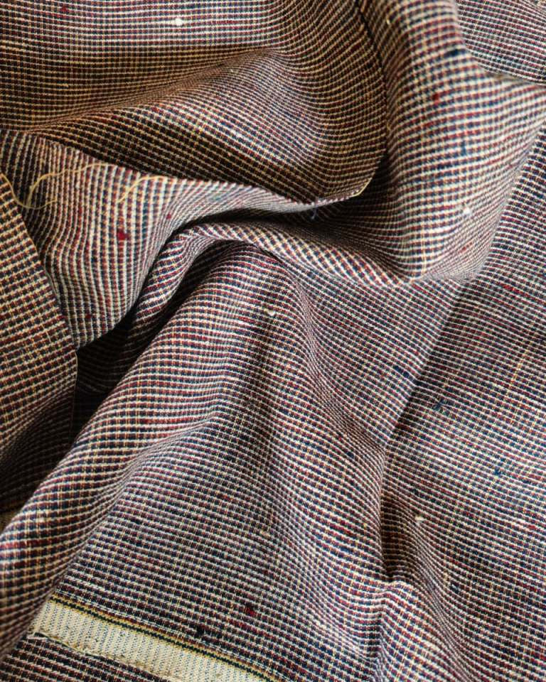 ORGANIC GEOMETRIC FABRIC:  INDIGO:KORA: ALIZARIN RED :ANAR