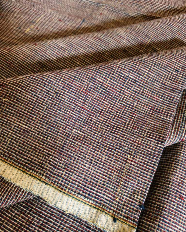ORGANIC GEOMETRIC FABRIC:  INDIGO:KORA: ALIZARIN RED :ANAR