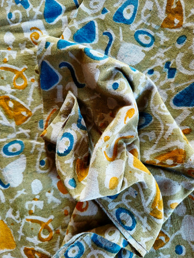 KALAMKARI:OLIVE GREEN:ANAR YELLOW :INDIGO BLUE