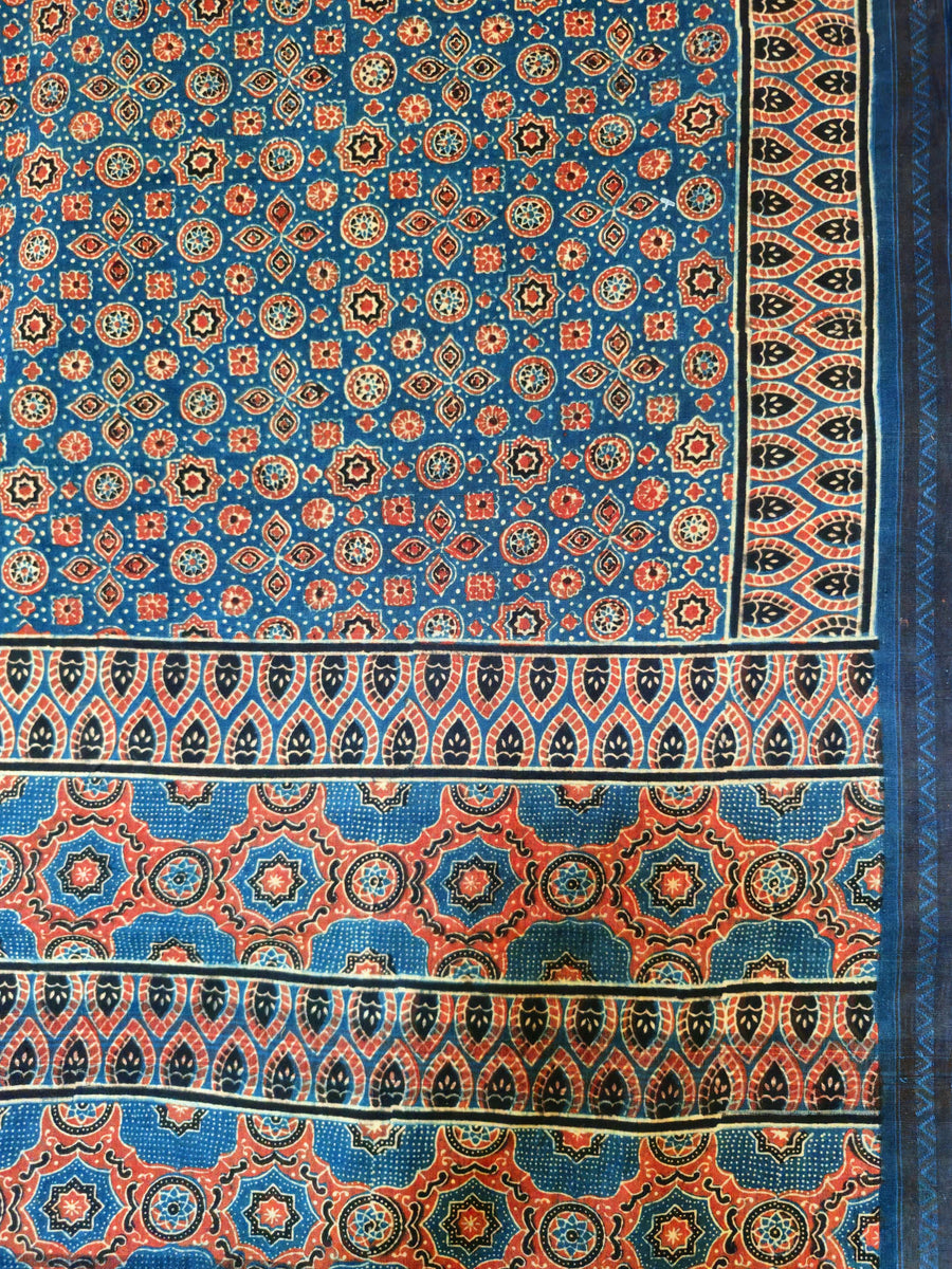 AJRAKH SAREE : INDIGO : ALIZARIN RED