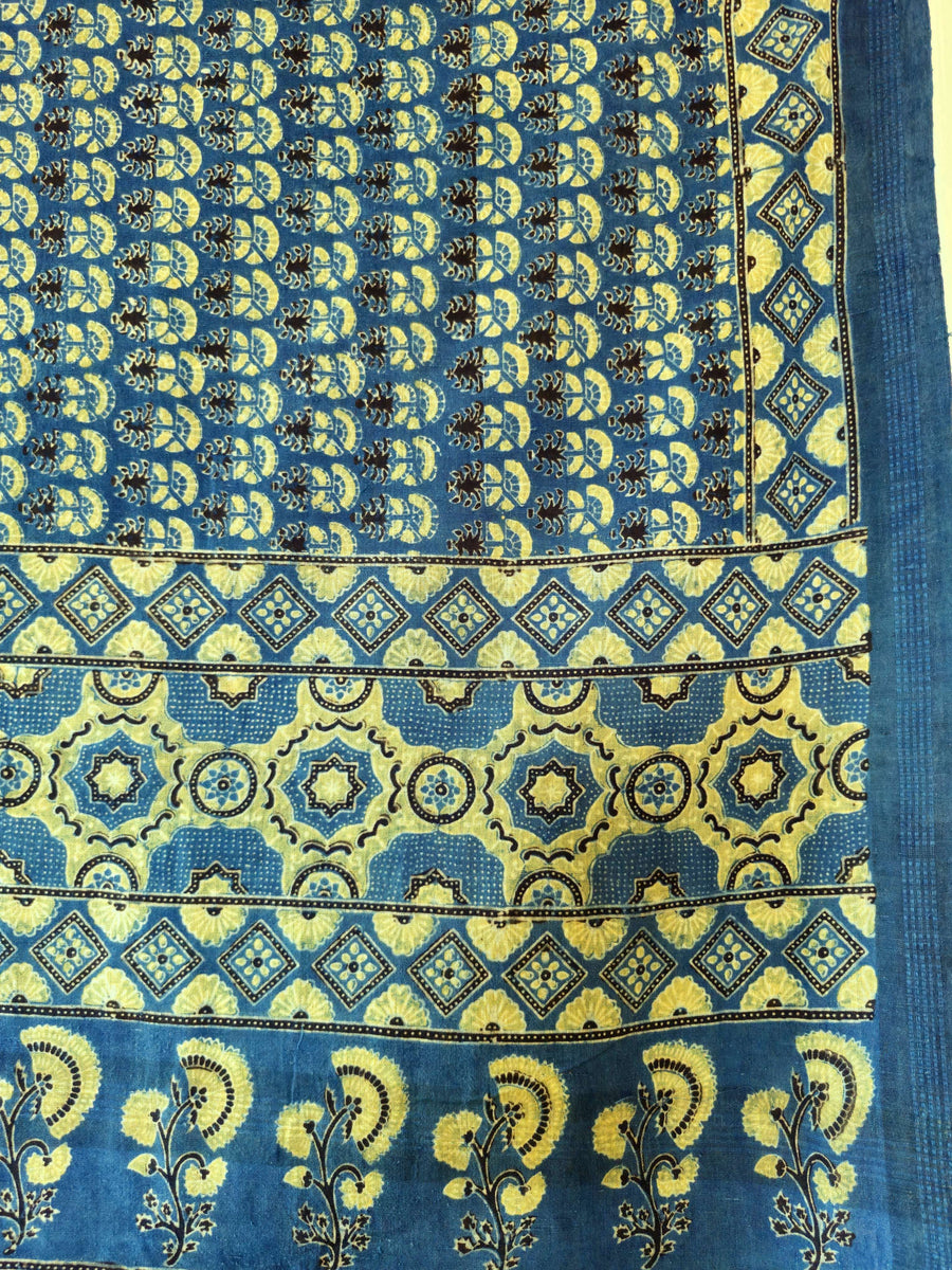 AJRAKH SAREE : DARK INDIGO : ANAR YELLOW