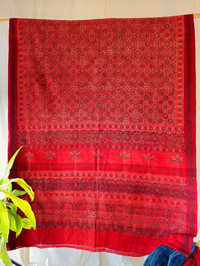 AJRAKH SAREE : ALIZARIN RED : BLACK