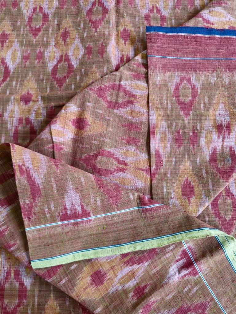 ORGANIC WEFT IKKATH  :KATHA BROWN : MADDER :  KORA : ANAR YELLOW