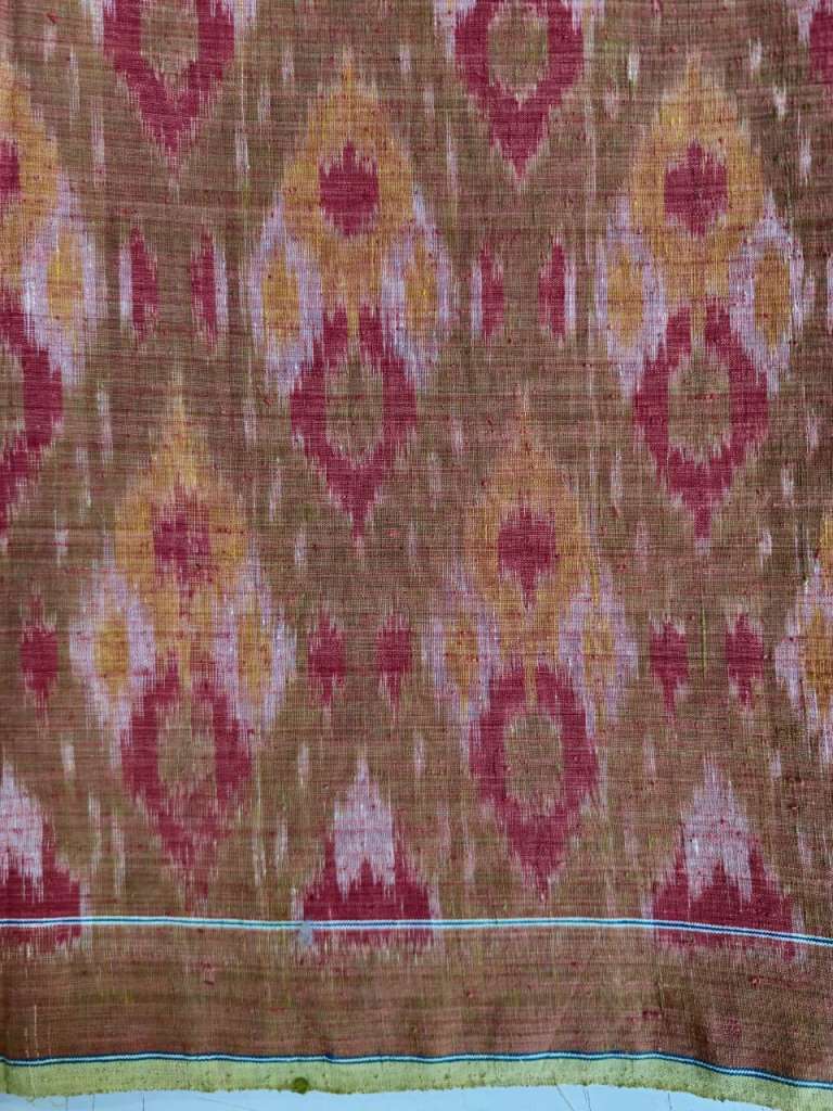 ORGANIC WEFT IKKATH  :KATHA BROWN : MADDER :  KORA : ANAR YELLOW