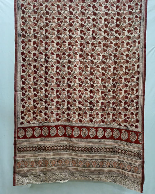 KALAMKARI DUPATTA : ALIZARIN RED : BLACK : MANJISTA:OLIVE