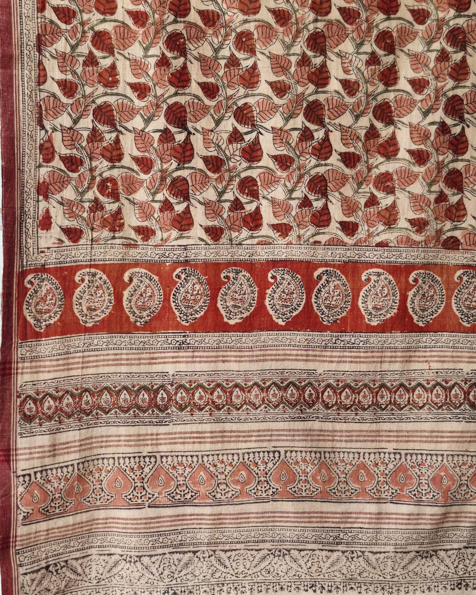KALAMKARI DUPATTA : ALIZARIN RED : BLACK : MANJISTA:OLIVE