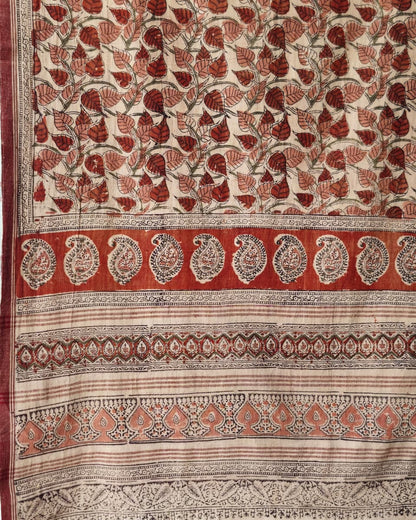 KALAMKARI DUPATTA : ALIZARIN RED : BLACK : MANJISTA:OLIVE