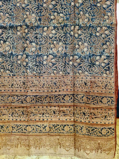 KALAMKARI DUPATTA : INDIGO:MADDER:BEIGE