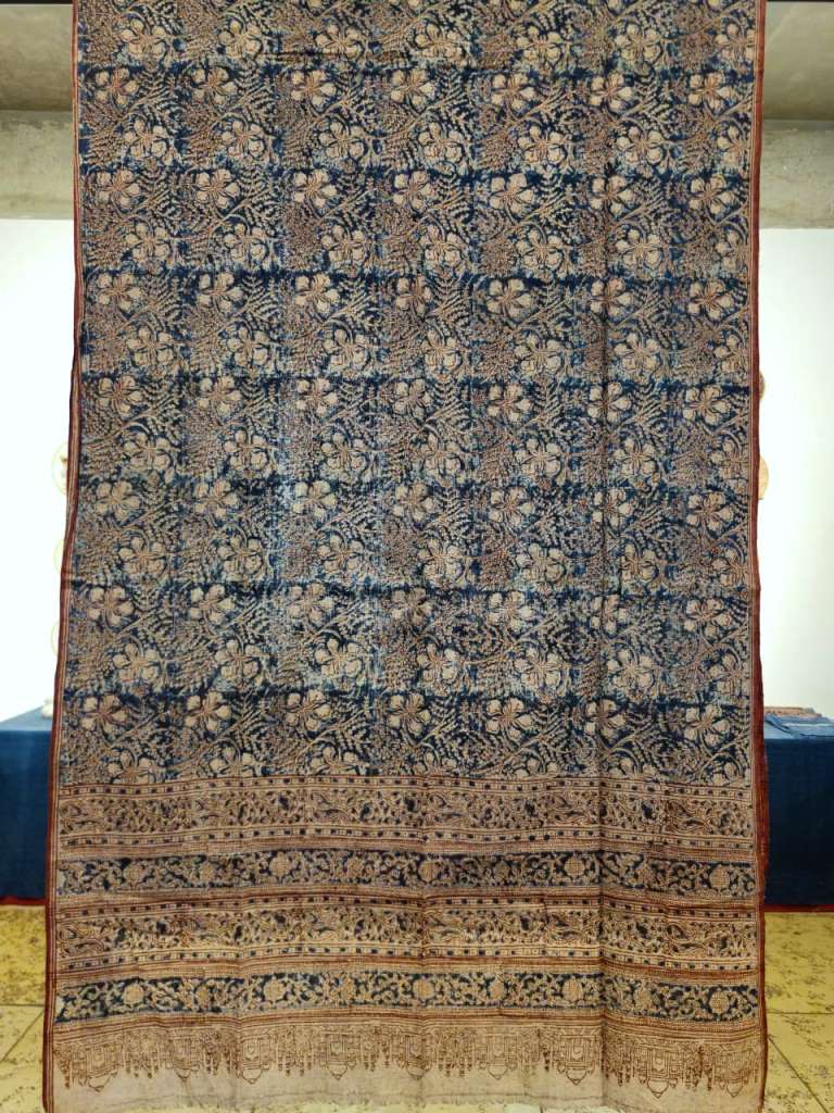 KALAMKARI DUPATTA : INDIGO:MADDER:BEIGE