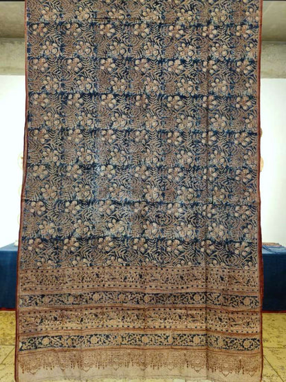 KALAMKARI DUPATTA : INDIGO:MADDER:BEIGE
