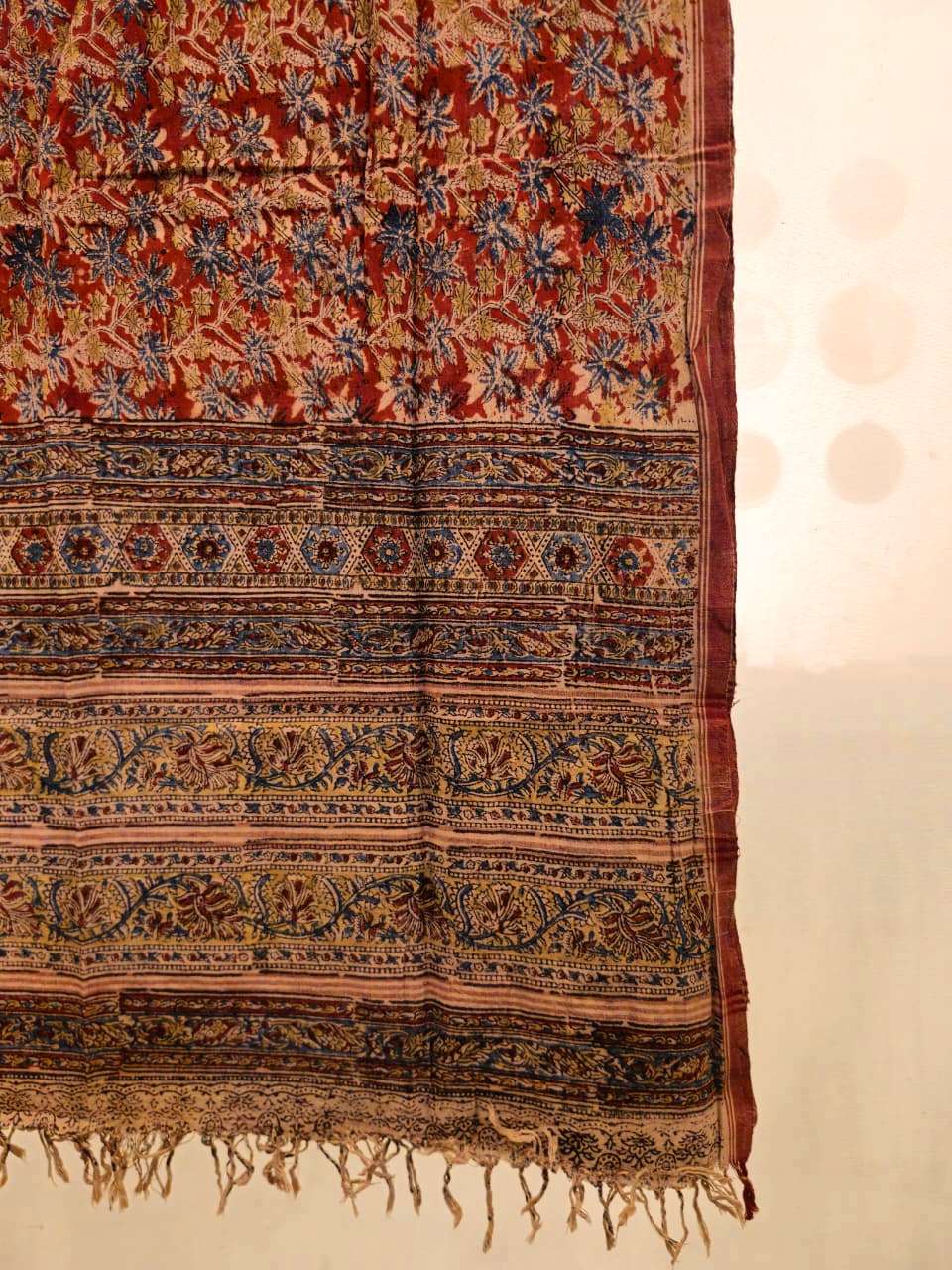 KALAMKARI DUPATTA : KATHA BROWN : BLACK : INDIGO BLUE :ALIZARIN :ANAR YELLOW