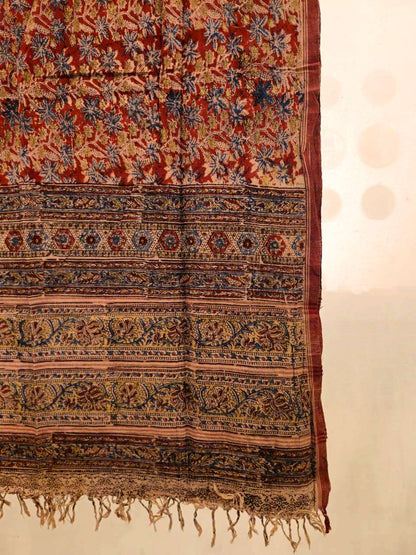 KALAMKARI DUPATTA : KATHA BROWN : BLACK : INDIGO BLUE :ALIZARIN :ANAR YELLOW