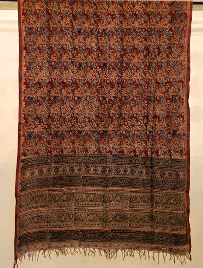 KALAMKARI DUPATTA : KATHA BROWN : BLACK : INDIGO BLUE :ALIZARIN :ANAR YELLOW