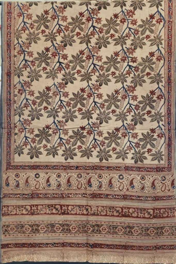 KALAMKARI DUPATTA : INDIGO:MADDER:BEIGE:OLIVE GREEN