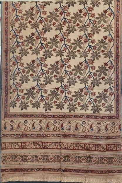 KALAMKARI DUPATTA : INDIGO:MADDER:BEIGE:OLIVE GREEN
