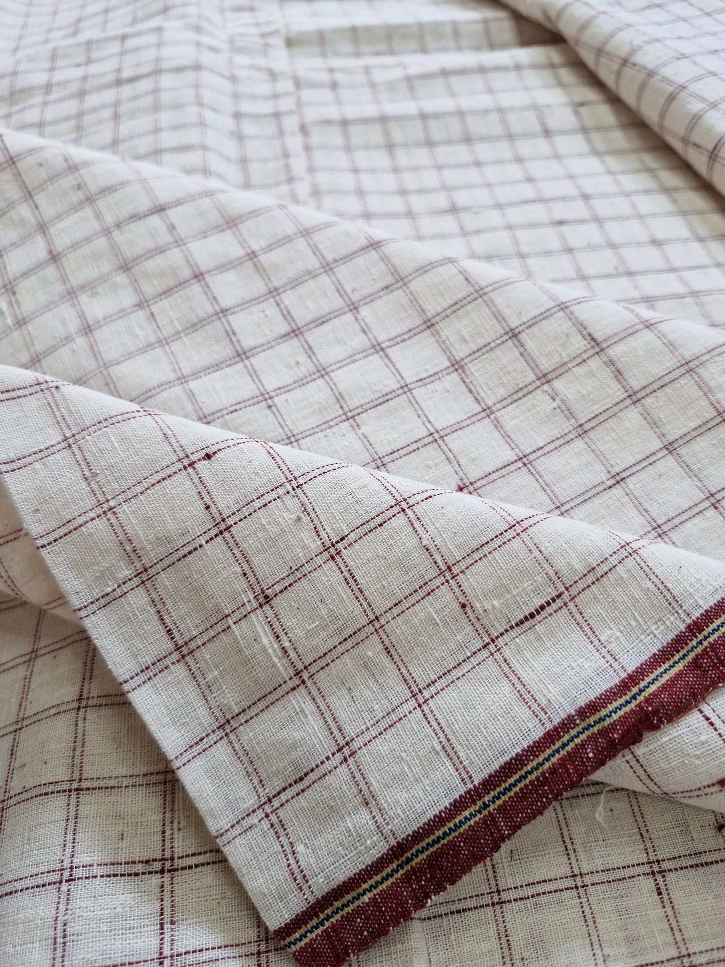 ORGANIC GEOMETRIC FABRIC:ALIZARIN RED:KORA:Rumal check