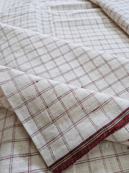 ORGANIC GEOMETRIC FABRIC:ALIZARIN RED:KORA:Rumal check