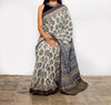 AJRAKH SAREE : KORA : DARK INDIGO : MEHNDI GREEN