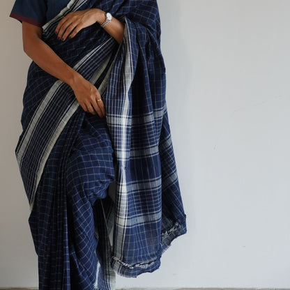 GEOMETRIC SAREE : DARK INDIGO