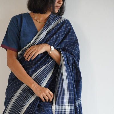 GEOMETRIC SAREE : DARK INDIGO