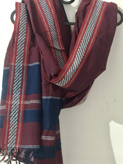 LIGHTWEIGHT CROSS COLOUR DUPATTA : DARK INDIGO : ALIZARIN RED