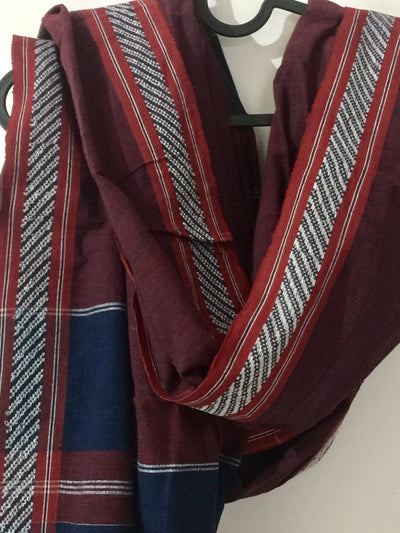 LIGHTWEIGHT CROSS COLOUR DUPATTA : DARK INDIGO : ALIZARIN RED