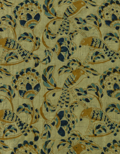 KALAMKARI FABRIC : KORA : DARK INDIGO : ANAR YELLOW