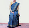 AJRAKH SAREE : DARK INDIGO : BLACK : ANAR YELLOW