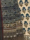 AJRAKH SAREE : KORA : DARK INDIGO : MEHNDI GREEN